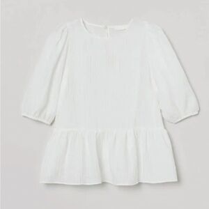 H&M white crinkle crepe peplum top XS